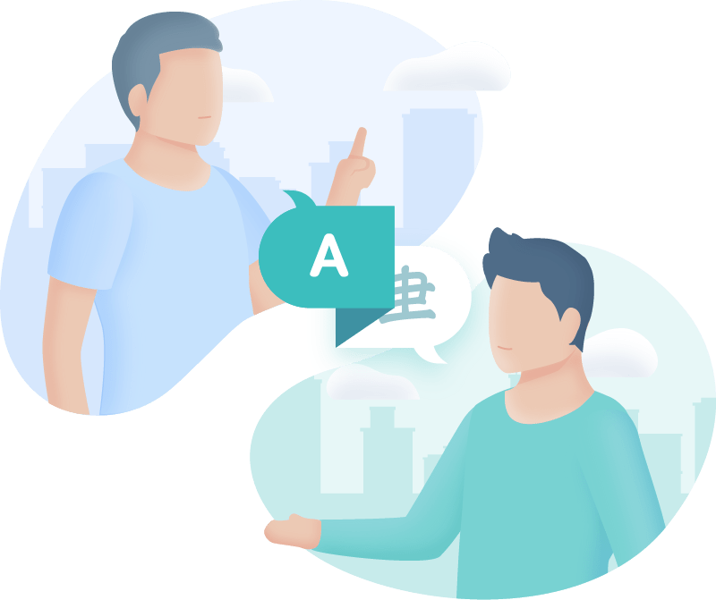 Ilustración de dos personas conversando en inglés.