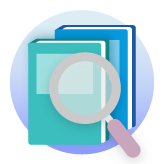 Ilustración de una lupa sobre dos libros.