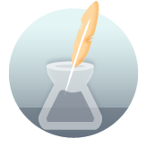 Ilustración de una pluma metida en su tintero.