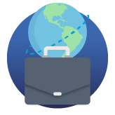 Ilustración de un maletín y la bola del mundo.